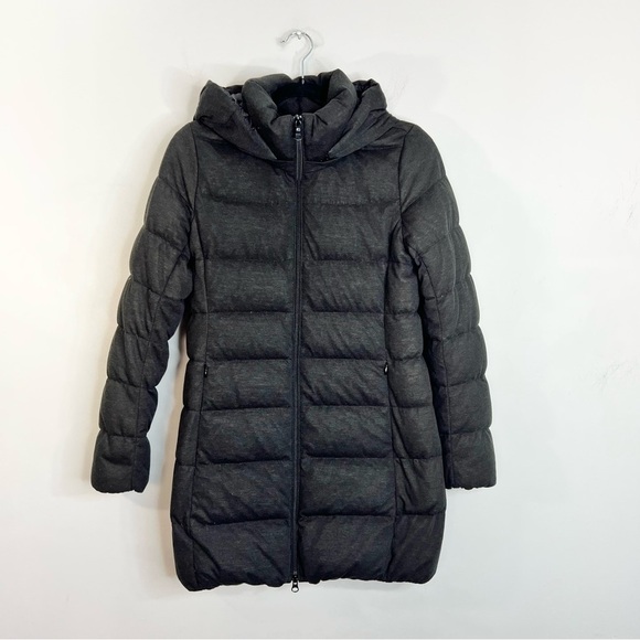 UNIQLO minimalist wool blend charcoal grey black down puffer coat XS - Picture 4 of 14